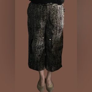 Lauren Ralph Lauren silk linen blend cropped pants tribal print black tan